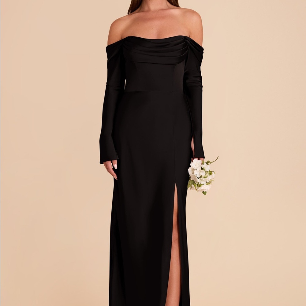 Birdy Grey Black Off-Shoulder Long Sleeve Dress